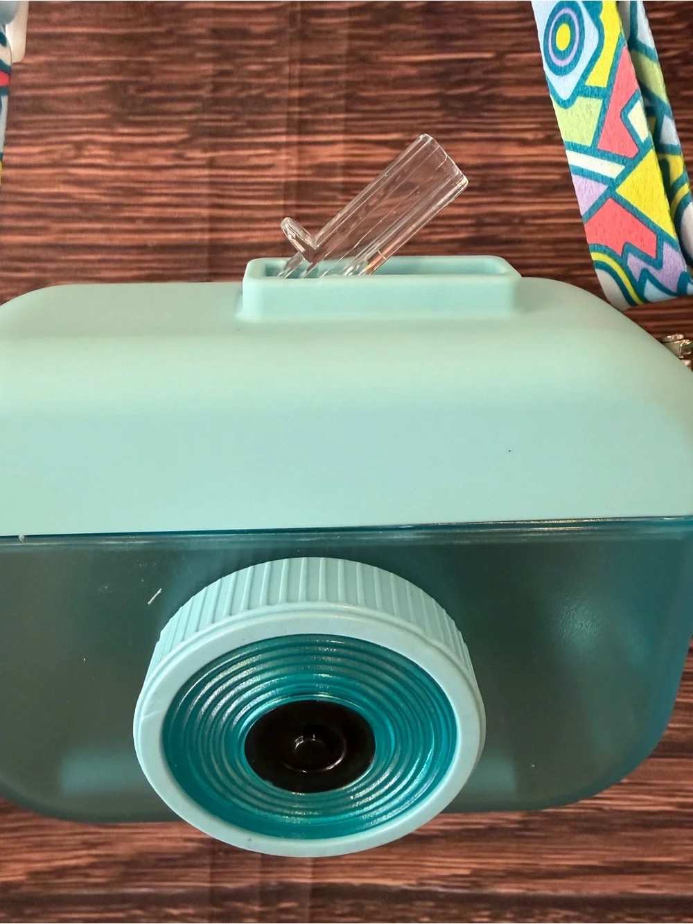 Canteen- water bottle Mint & Teal Camera design with Patterned Strap